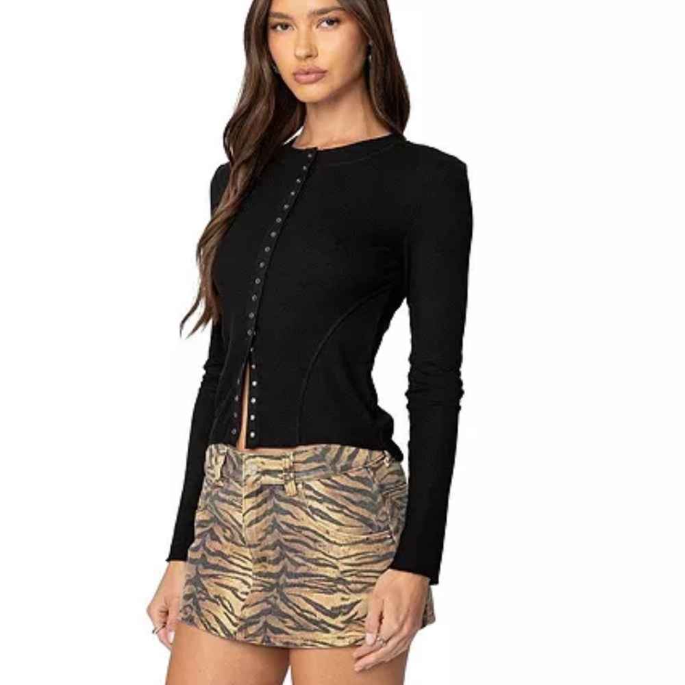 Edikted Black Ribbed Long Sleeve Top